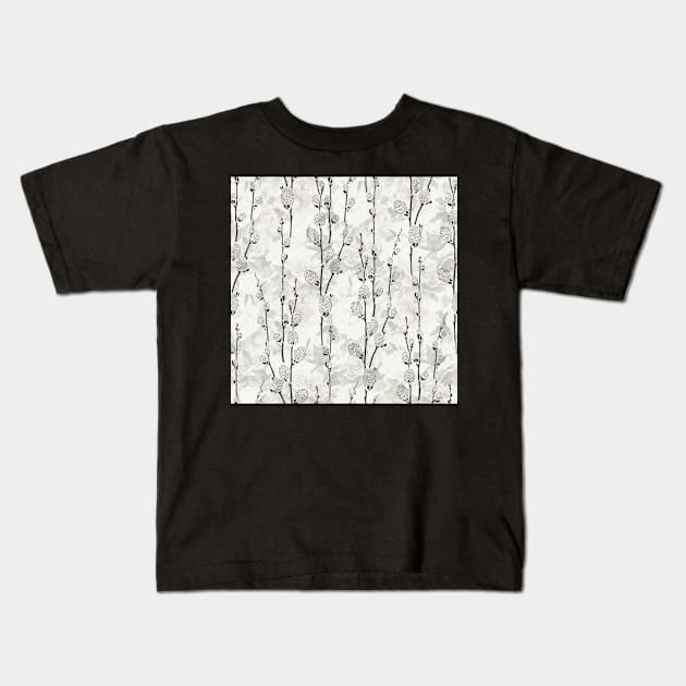 Antique Bouquet Pussywillows Kids T-Shirt by implexity